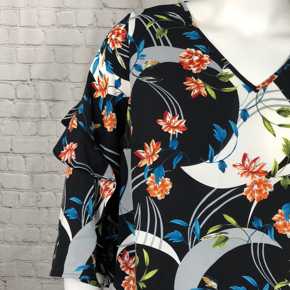 2X 3X Alfani Floral Ruffle Sleeve Top Plus Size - Picture 5 of 5